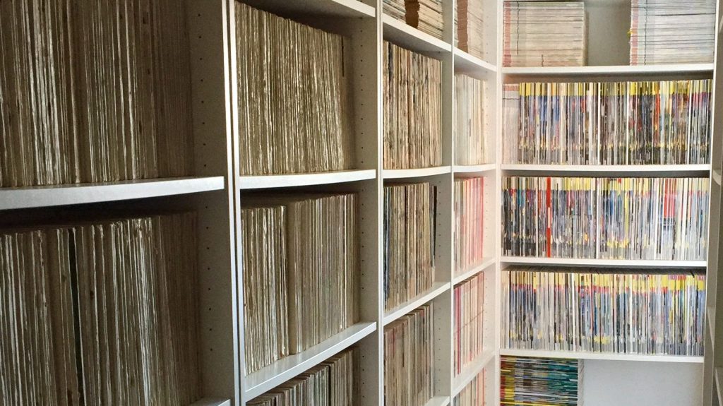 Archive shelving at the The Joy Of Specs containing post-WW2 Autocar magazines