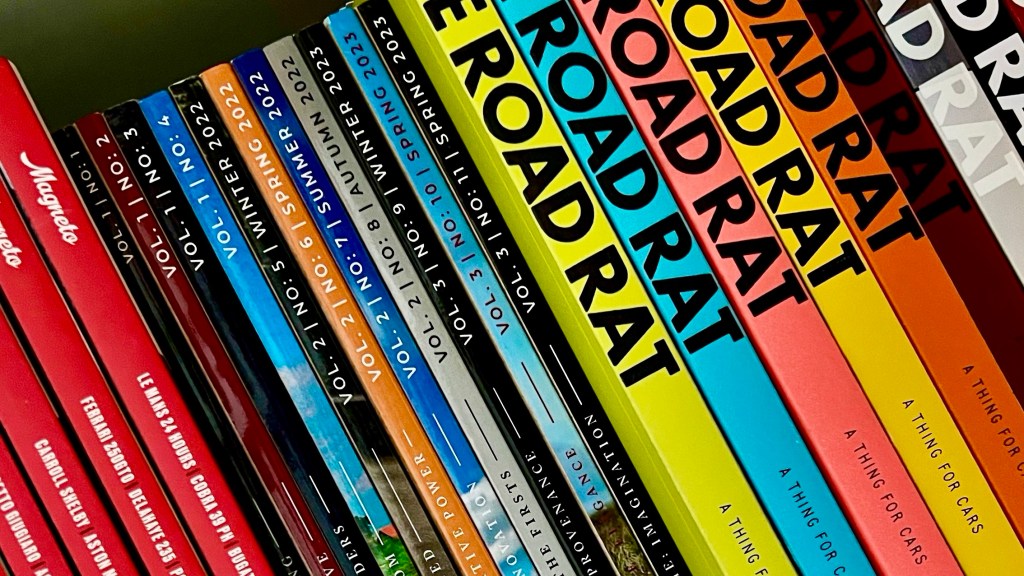 An array of magazine spines for Magneto, Rare & Unique Vehicles and The Road Rat