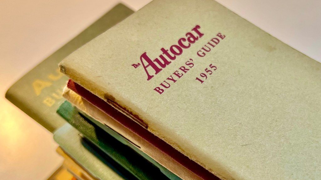 A selection of pocket-sized Autocar Buyers' Guides from the 1950s and 1960s
