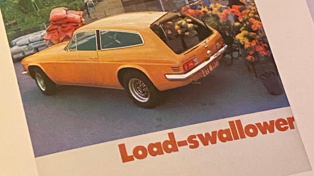Reliant Scimitar GTE promo shot with ‘load swalllower’ tagline