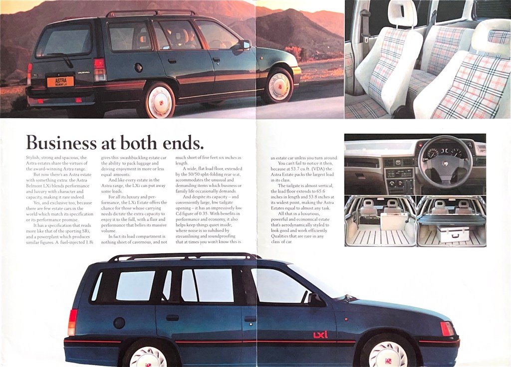 Internal pages from the 1989 Vauxhall Astra Belmont LXi estate brochure
